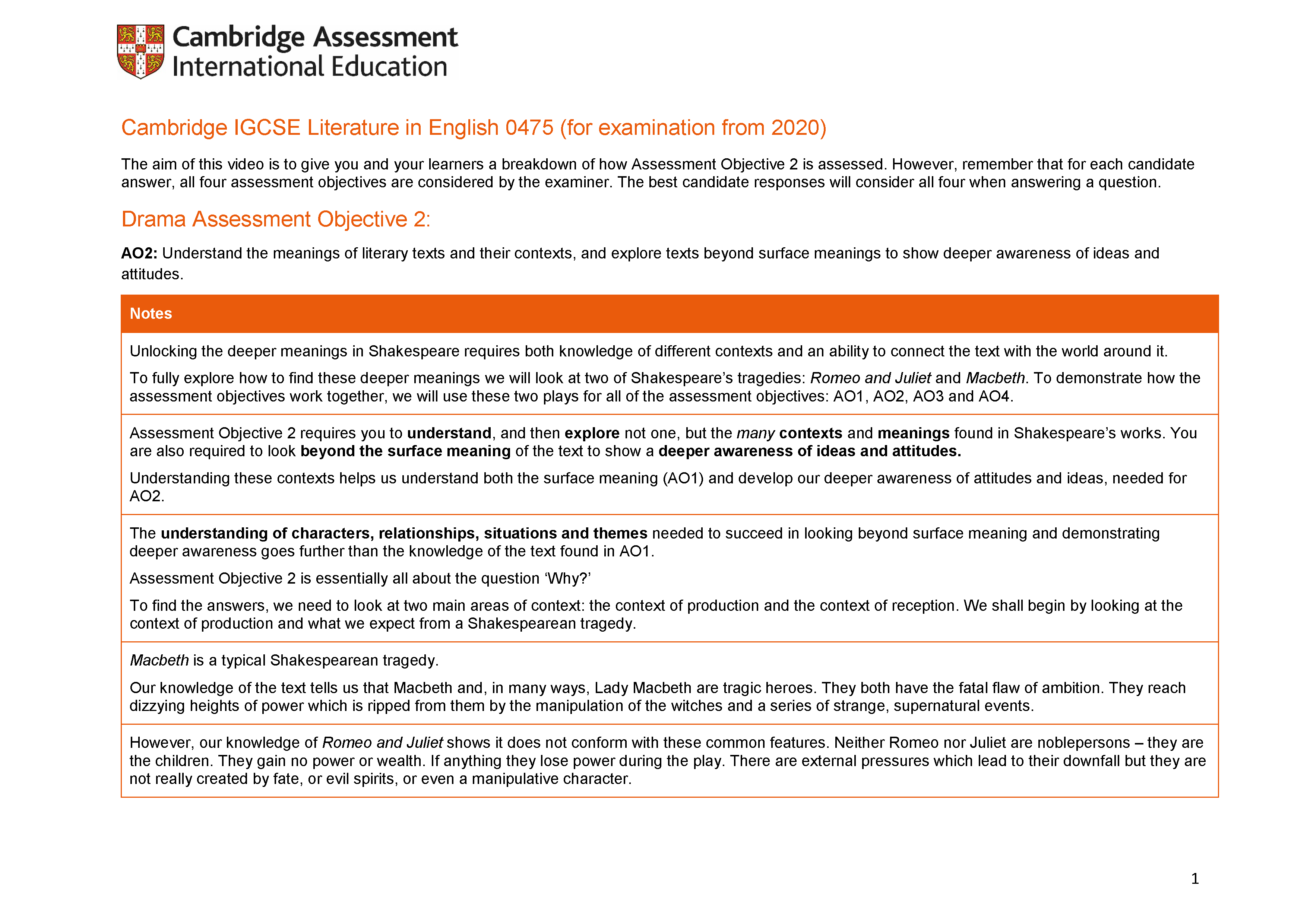 Teacher notes AO2