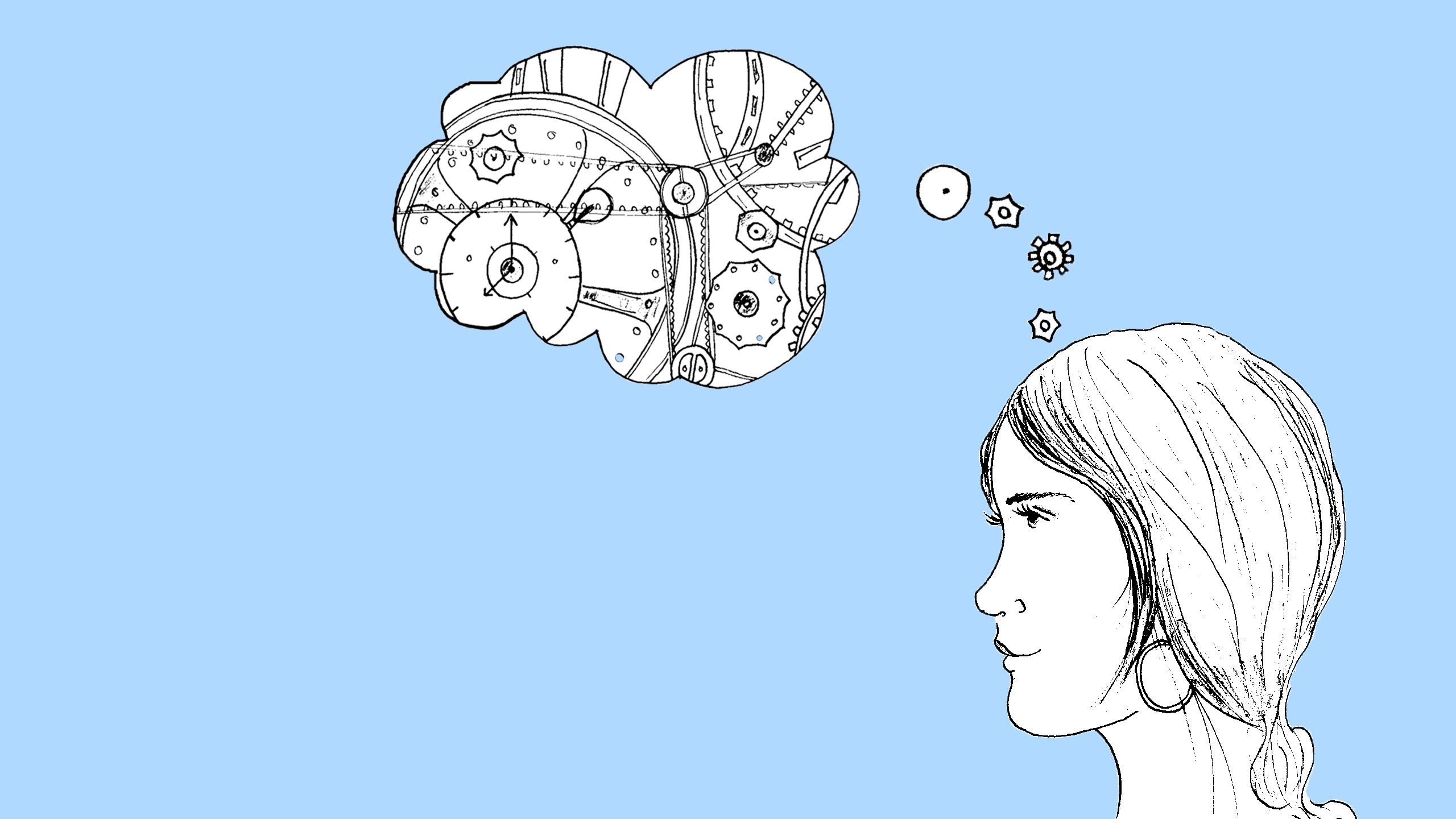 Illustration of student thinking with ideas in a cloud above her head.