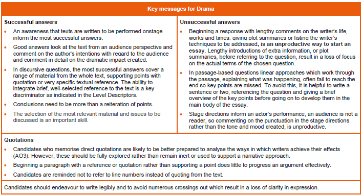 Key messages for Drama